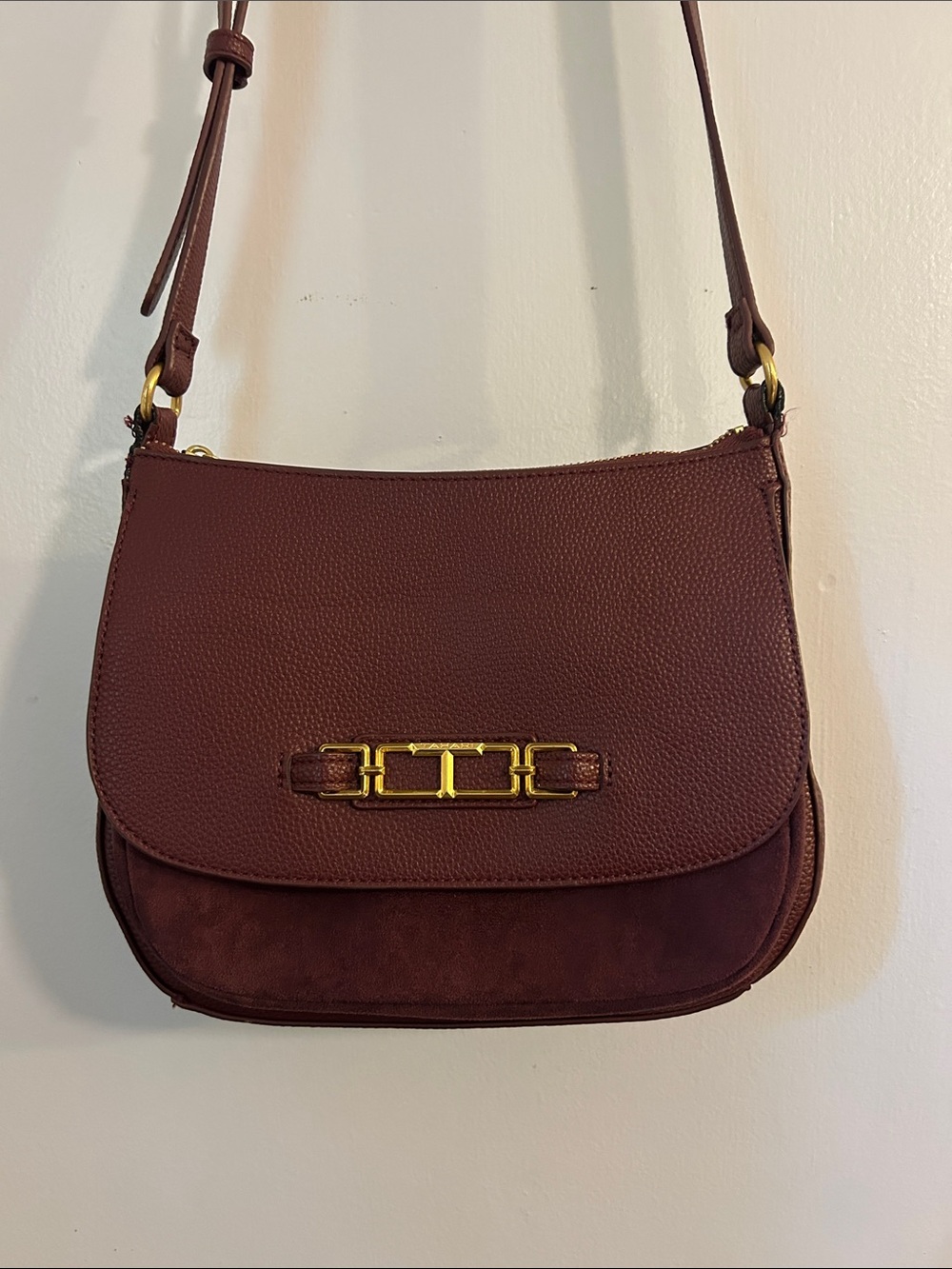Tahari Burgundy Crossbody with Gold Accent